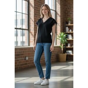 Elizabeth New York Women's Top Embellished Black‎ Size Medium